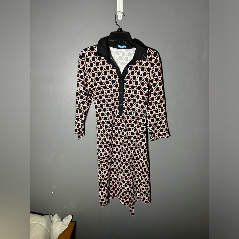 J. McLaughlin Geometric Tie Waist Shirt Dress Womens Size Large